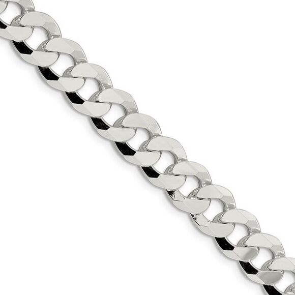 Mens 10.5mm Sterling Silver Solid Beveled Curb Chain Necklace 20 Inch
